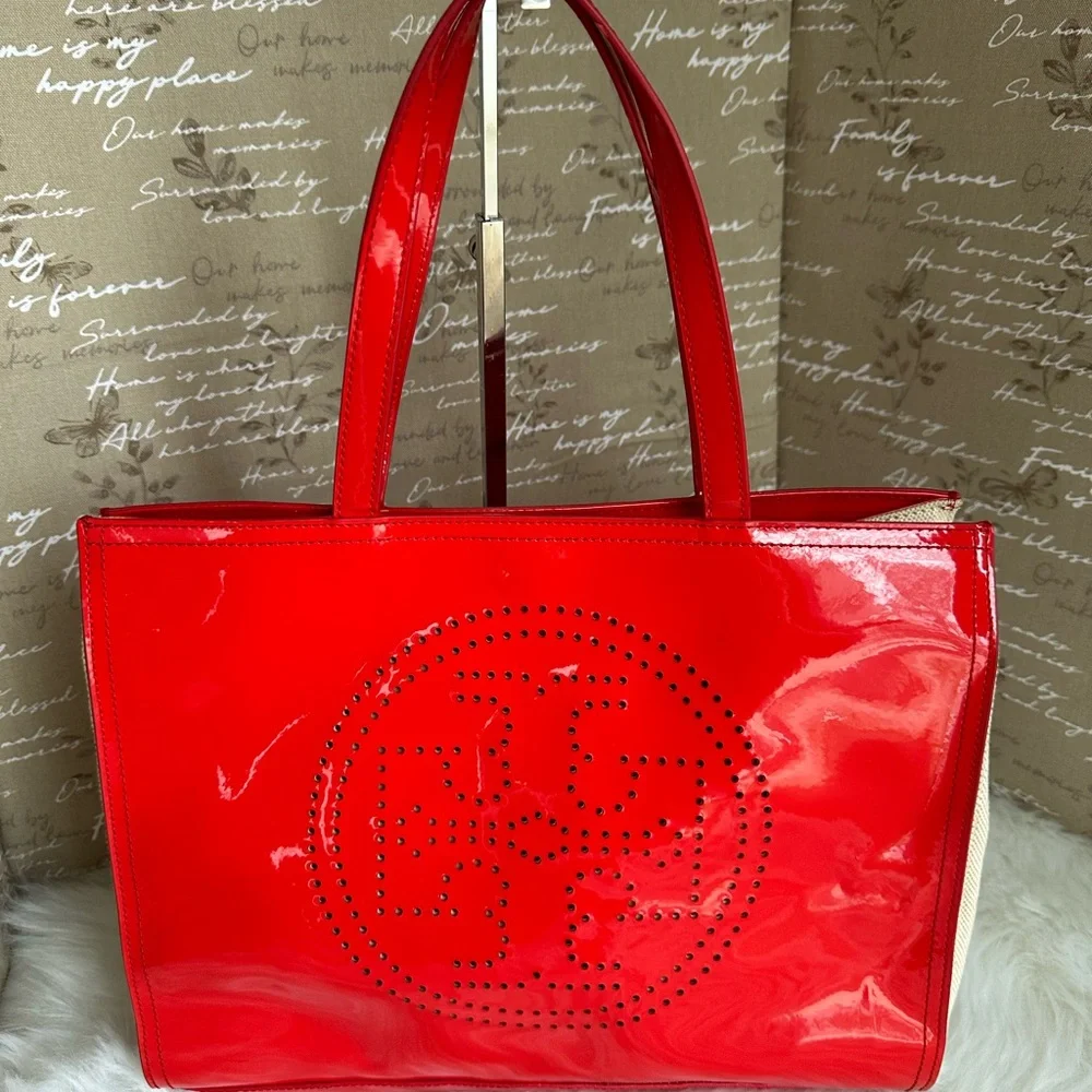 Red Patent Leather Tory Birch Tote Bag - Picture 1 of 9